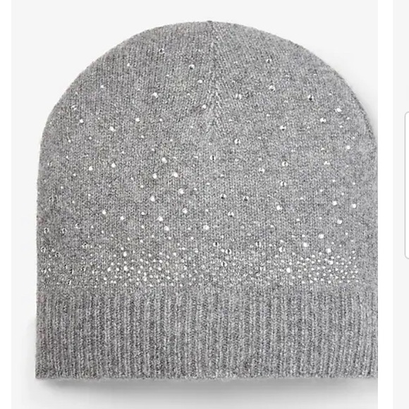 Express Accessories - Express heather grey knit rhinestone embellished beanie sparkle winter hat